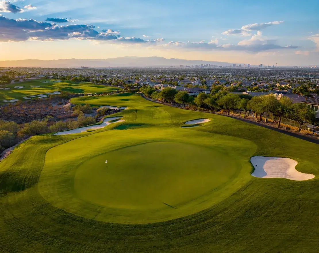 Luxury Home Builders in Henderson, NV overlooking golf course and Las Vegas Strip