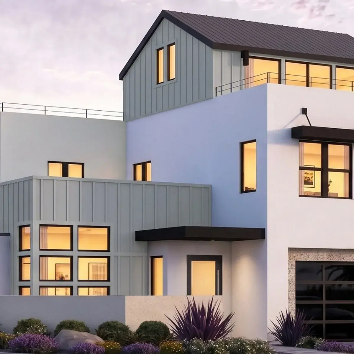 Rocky Ridge Homesite 12, Residence 2, exterior rendering at dusk