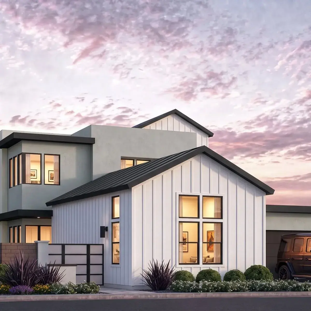 Rocky Ridge Homesite 14, Residence 8, exterior rendering at dusk