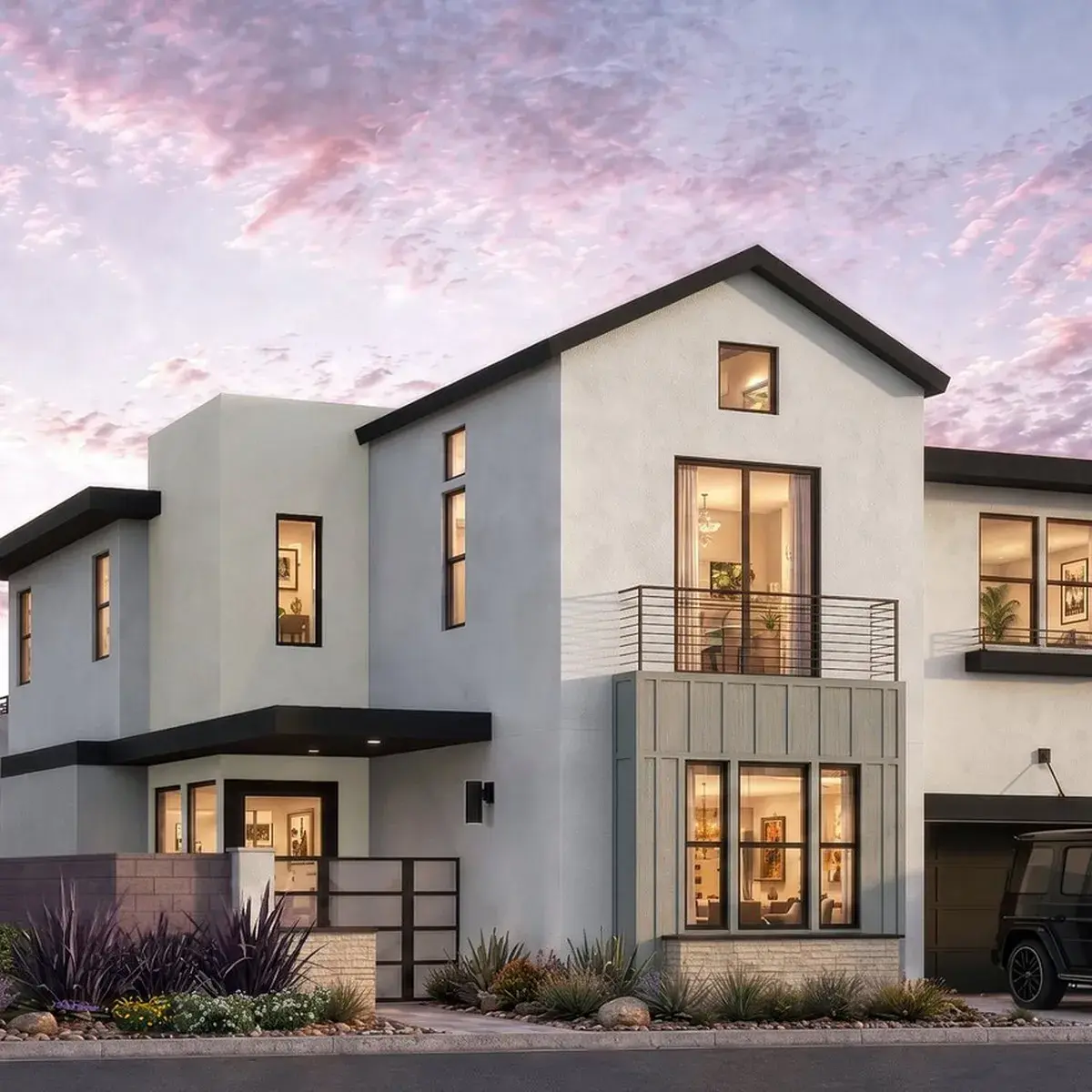 Rocky Ridge Homesite 17, Residence 5, exterior rendering at dusk