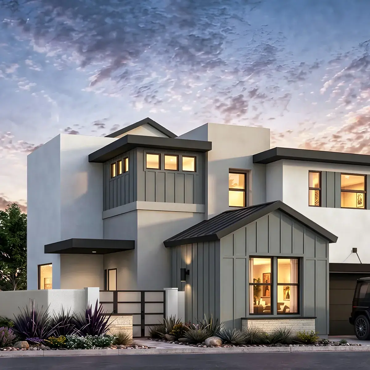 Rocky Ridge Homesite 20, Residence 3, exterior rendering at dusk