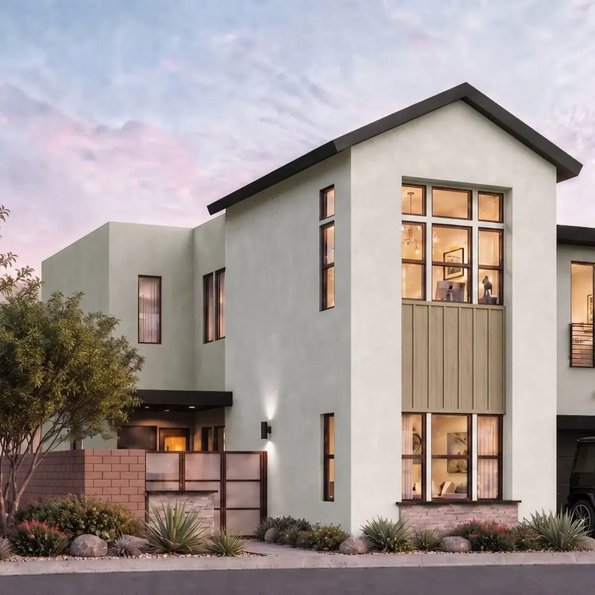 Rocky Ridge Homesite 21, Residence 4, exterior rendering at dusk