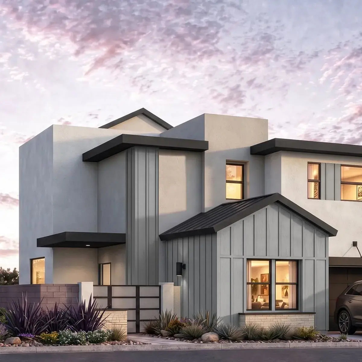 Rocky Ridge Homesite 22, Residence 3, exterior rendering at dusk