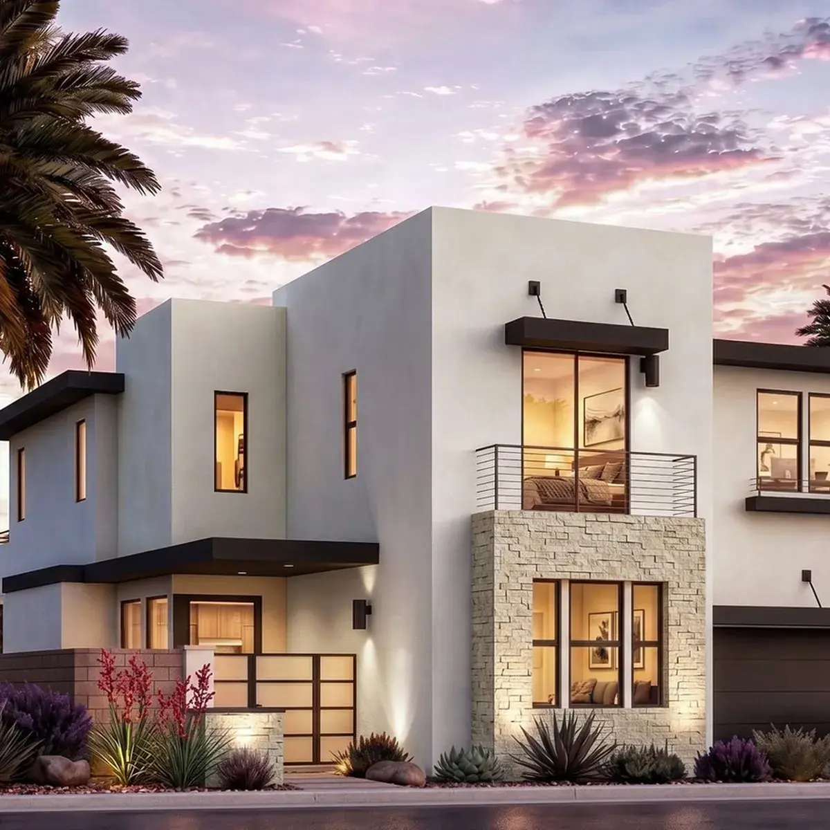 Rocky Ridge Homesite 23, Residence 5, exterior rendering at dusk