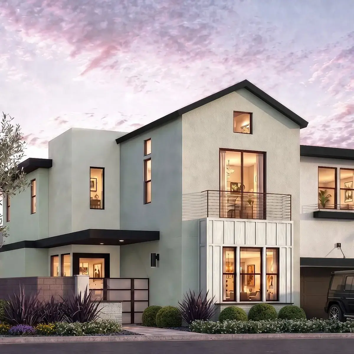 Rocky Ridge Homesite 24, Residence 5, exterior rendering at dusk
