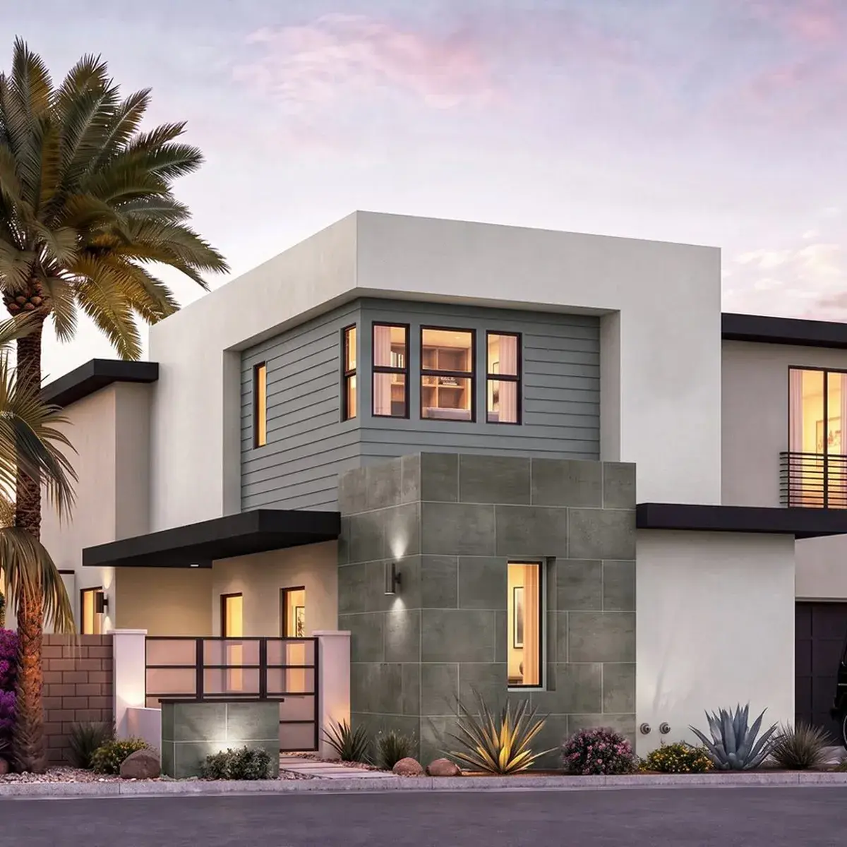 Rocky Ridge Homesite 25, Residence 6, exterior rendering at dusk