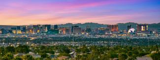 The Las Vegas Strip at dusk, seen from Green Valley